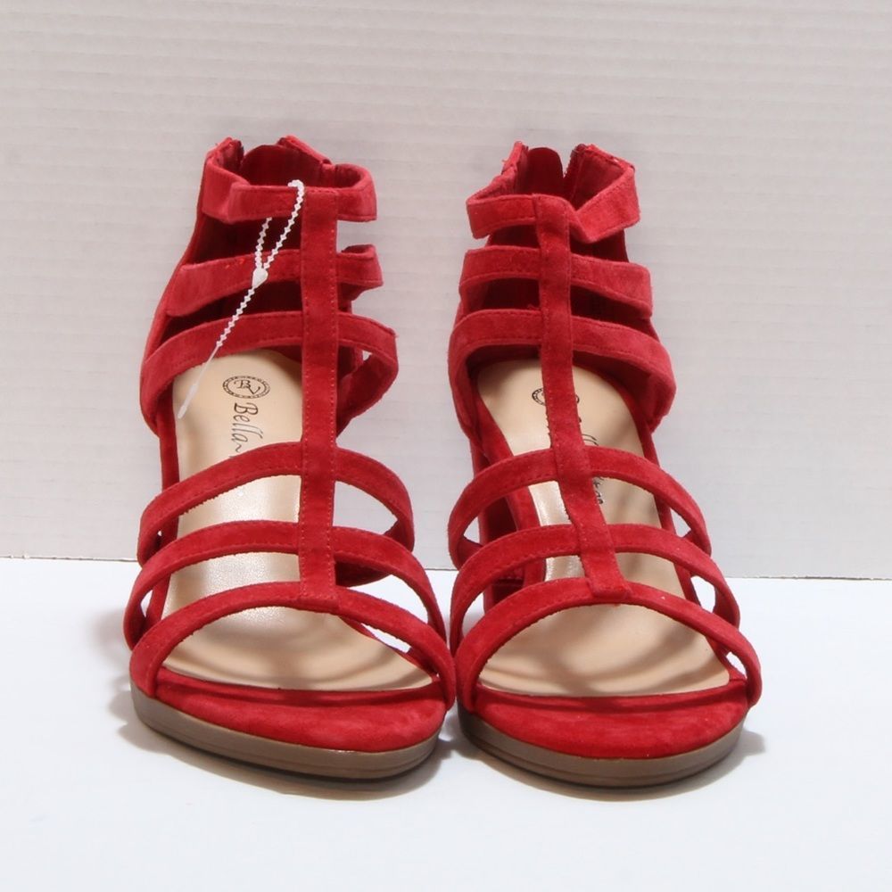 Bella Vita Red Faux Suede Leah Heeled Sandal with Back Zipper Size 8.5 WW